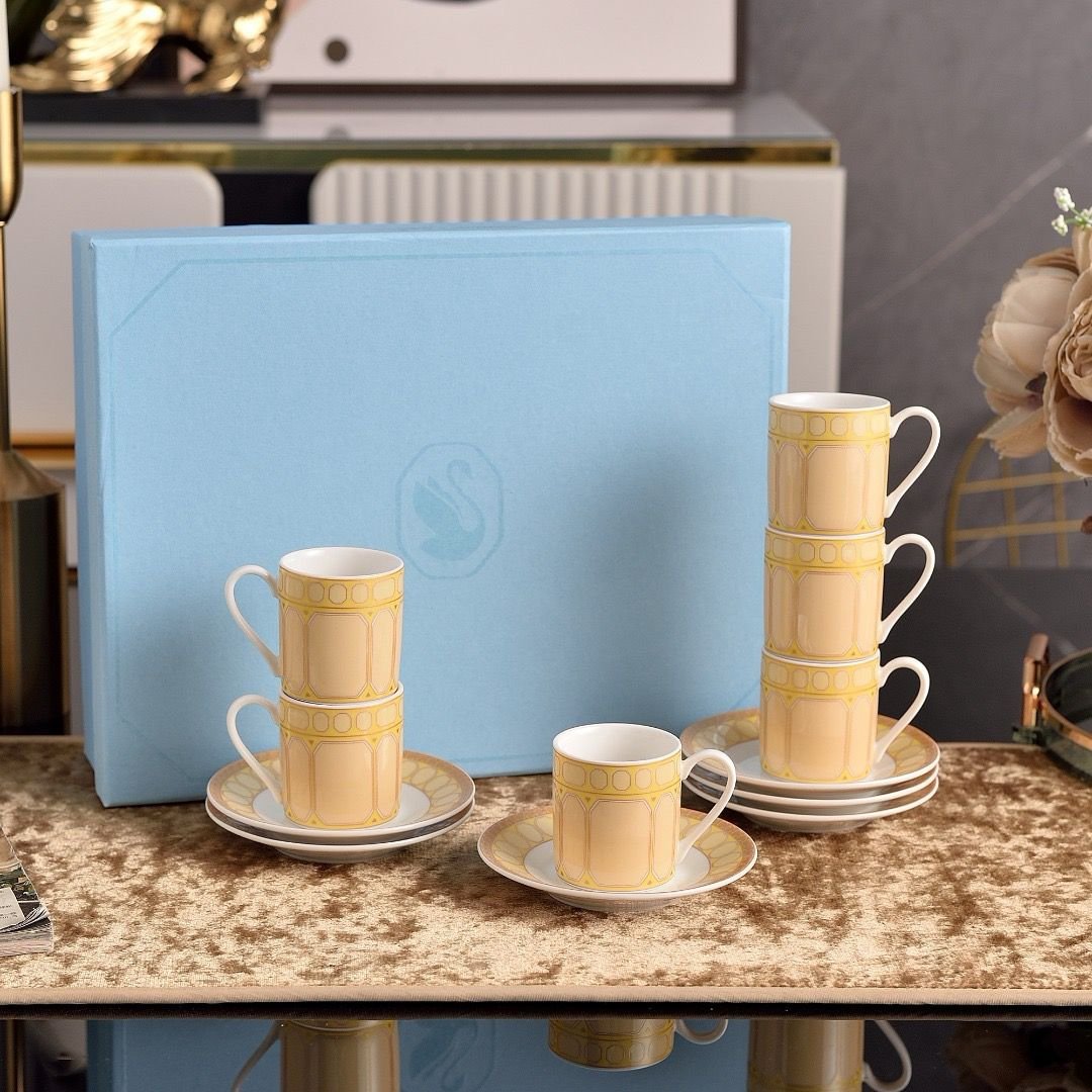 Swarovski Turkish coffee set of six cups with saucers. Three colors are available.